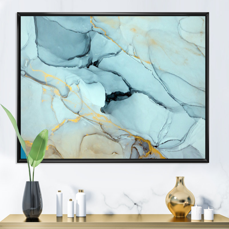 «Golden Turquoise», art mural sur toile Glam, H 34 po x l 44 po x P 1,5 po, Toile avec cadre flottant noir