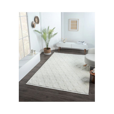 Luxurious Cream Area Rug, 3.3 x 19.7 Feet | 100% Polypropylene, 1.7 cm Pile Height | Machine Woven, Non-Slip Dot Underside, Antibacterial | Perfect for Living Room, Bedroom, and Dining Room Decor