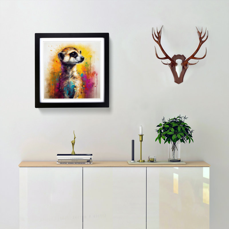 Meerkat Gestural Art No.1 - Framed Print, Black