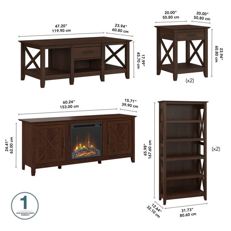 Ensemble de tables basses 4 pièces Veda, Cerisier Bing