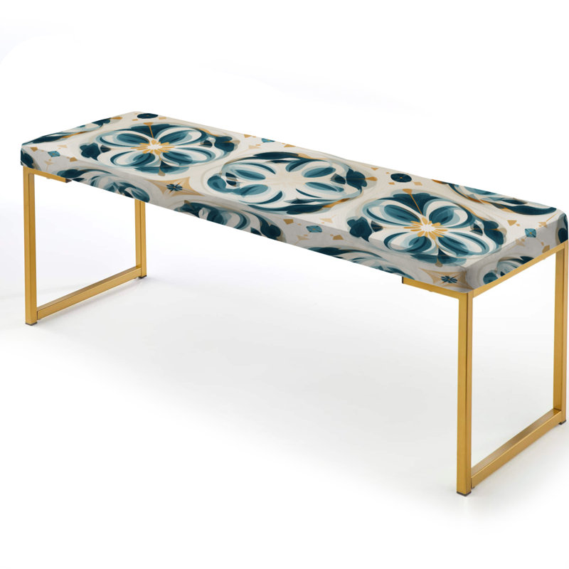 Blue Vintage Moroccan Tiles Dream - Damask Upholstered Gold Bench