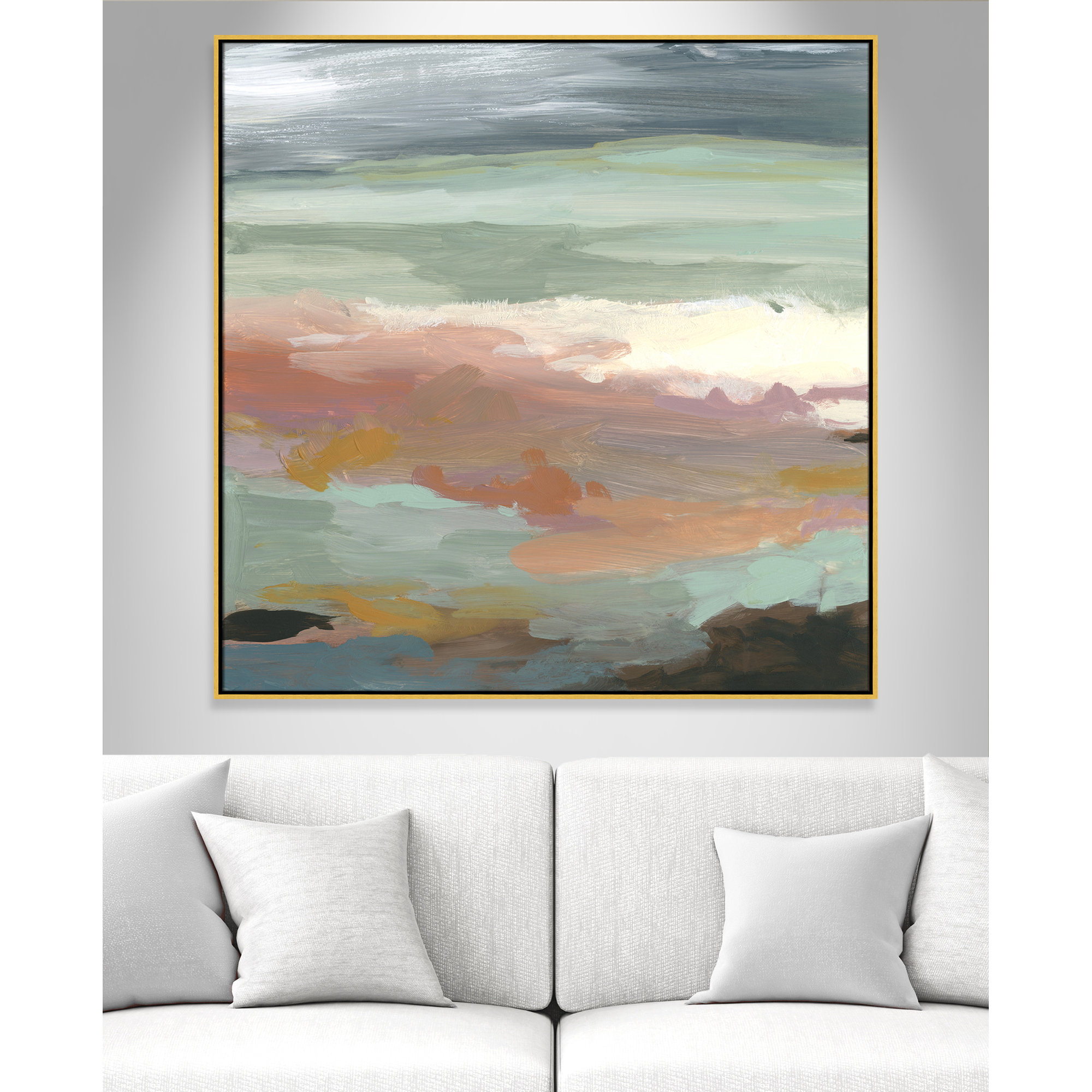 Ocean Bluffs by Carol Robinson - Painting Print on Paper, Gold, 46.5" H x 46.5" W, Picture Framed Canvas