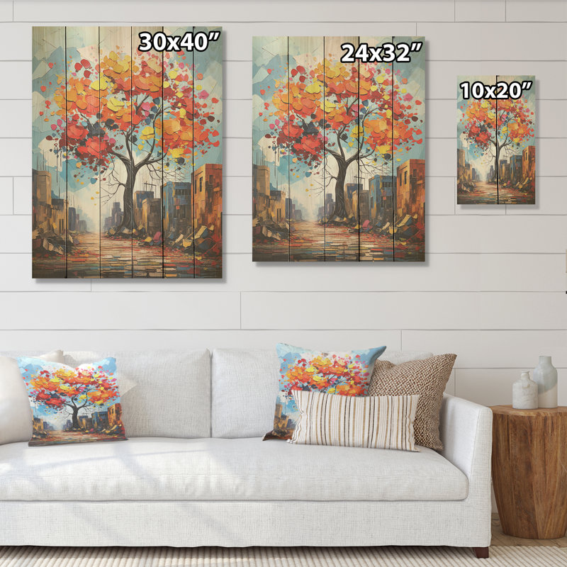 Graffiti Style Baobab Tree - Tree Baobab Wood Art On Natural Pine Wood, H 40 po x l 30 po