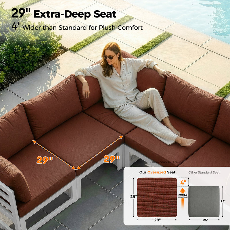 Rosamond 6 - Person Modular Patio Conversation Set with Cushions, Dark Red