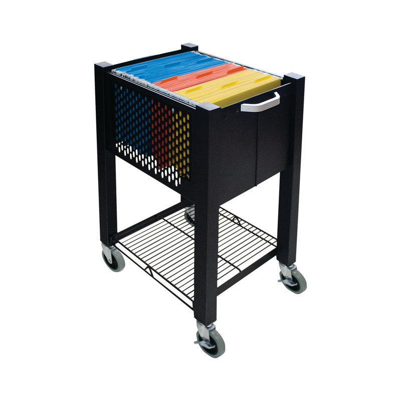 Black Steel Mobile File Cart with Bottom Shelf