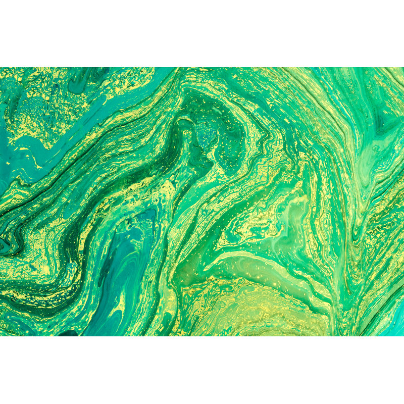 Blue Marbling Texture. Creative Background With Abstract Waves Handmade Surface. Liquid - Wrapped Canvas Painting