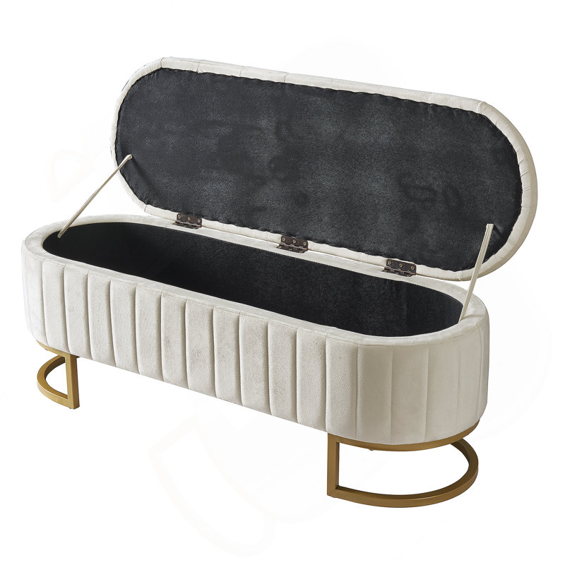 Elegant Upholstered Velvet Storage Ottoman With Button-Tufted,Storage Bench With Metal Legs For Bedroom,Living Room,Fully Assembled Except Legs