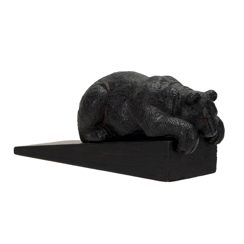 Rustic Overlooking Grizzly Bear Wood And Resin Wedge Floor Stop Figurine