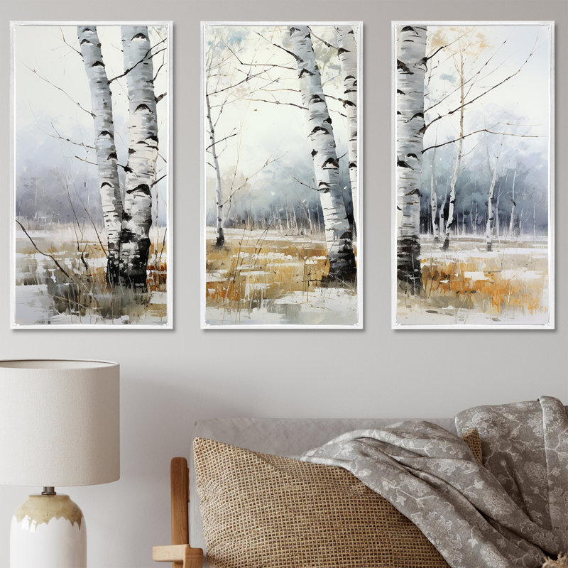 «Silver Birchs Tree Birchs Breath II», impression d'art mural, Cadre flottant blanc, H 32 po x l 48 po x P 1 po
