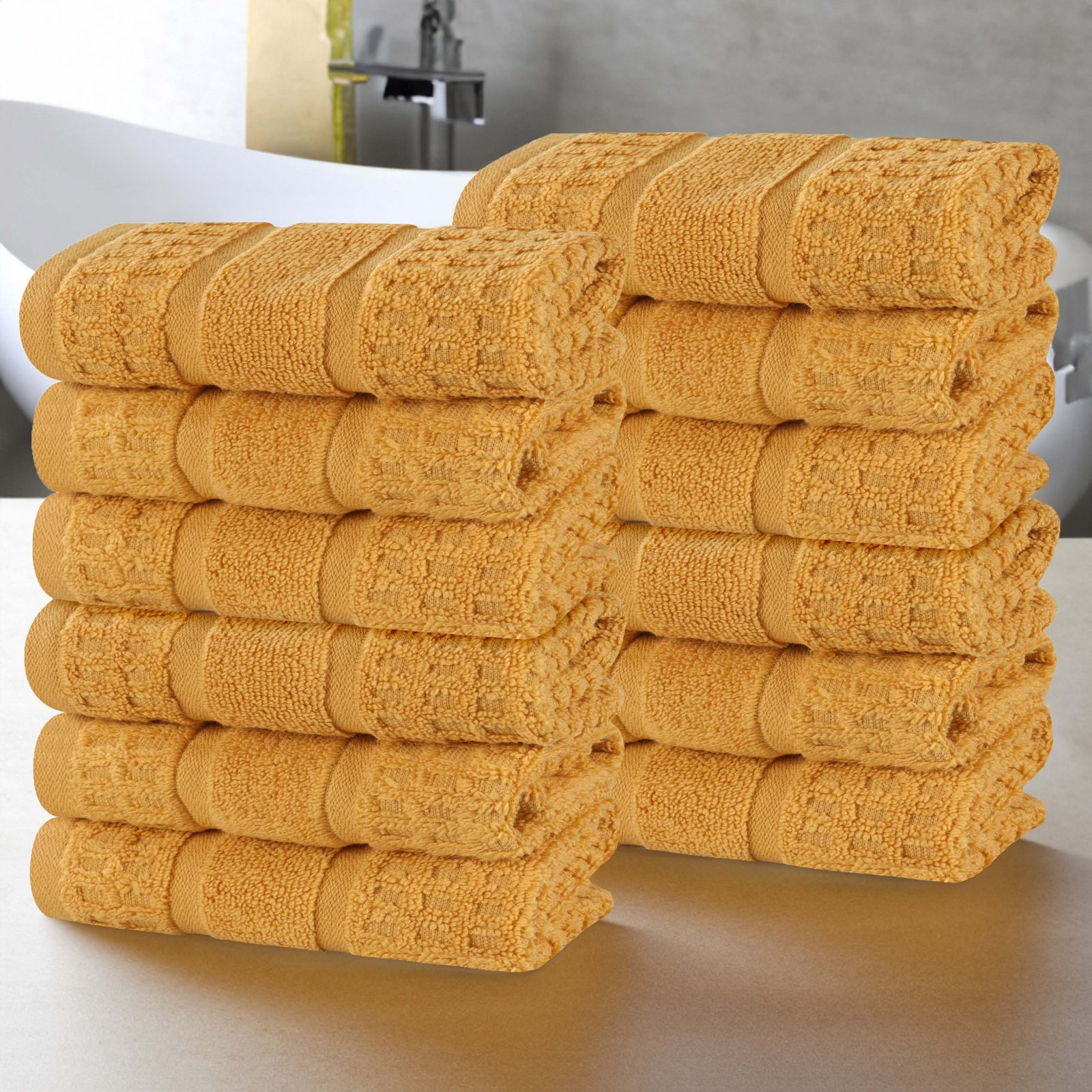 Camiren Waffle Cotton Washcloth Set, Gold