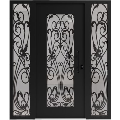 Porte d'entrée extérieure prémontée en aluminium, modèle Iron 1601, noir, acier, métal, peinture classique, 62 x 80 (14+36+14 x 80) - Ouverture à droite vers l'intérieur