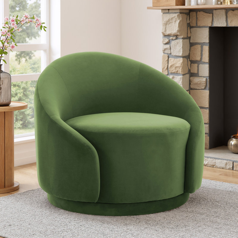 Aunna Upholstered Swivel Barrel Chair, Green Velvet
