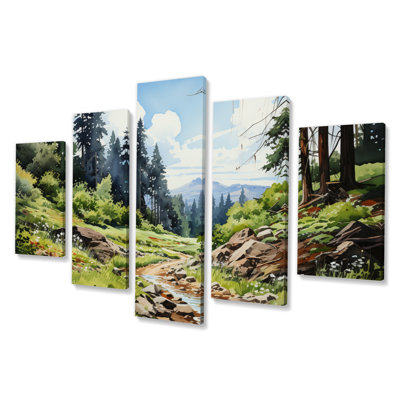 «Redwood Giants Tree Forest Lanscape I», reproduction d'art sur bois de séquoia - 5 panneaux