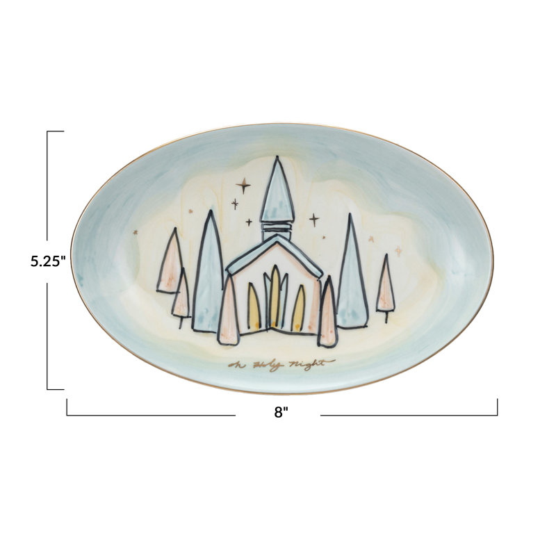 Assiette en grès peinte à la main avec glaçage doré et or, "Oh Sainte nuit"