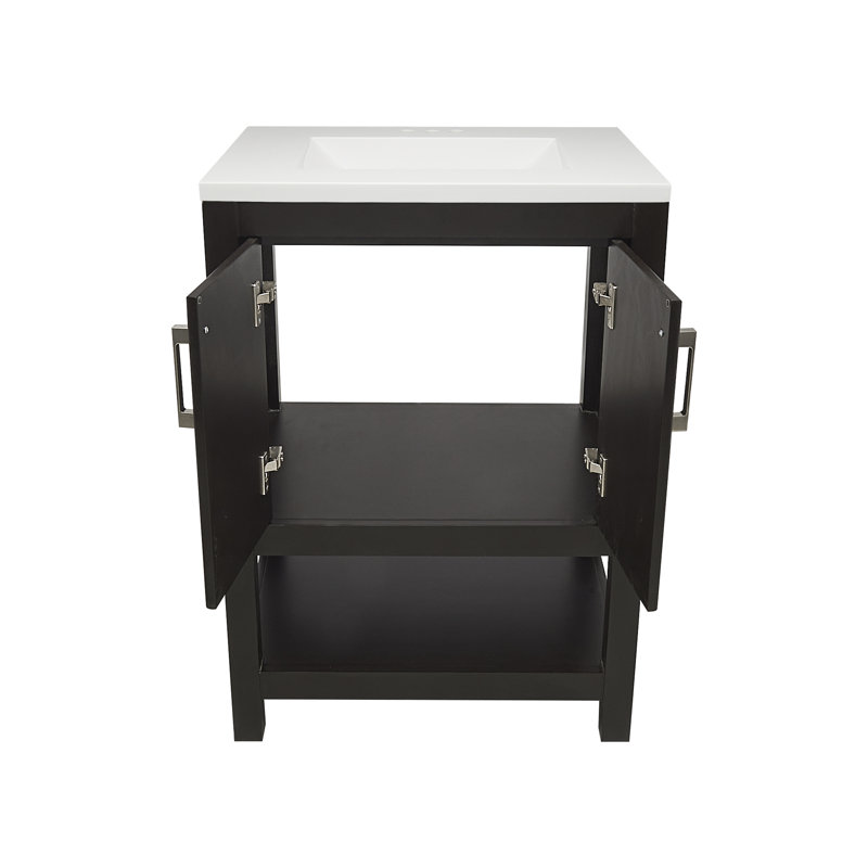 25 " W Freestanding Standard Free Standing 1 Single Vanity Bathroom Vanity With Cultured Marble Top, Espresso