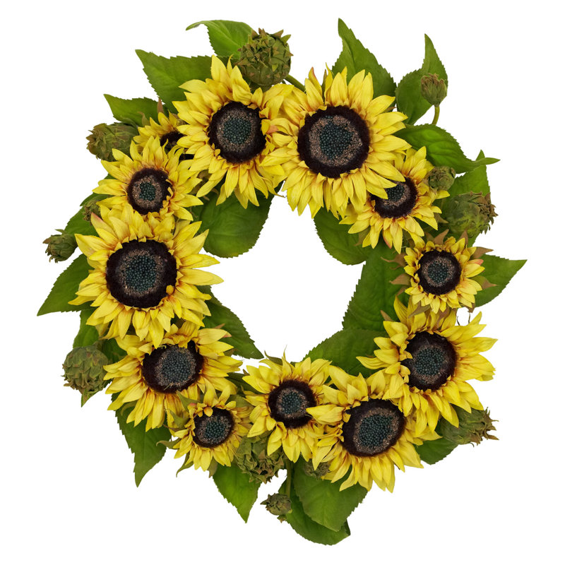 Faux Sunflower Plastic 22'' Wreath