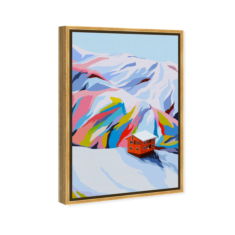 «Colorful Ski Village», reproduction d'impression sur toile, H 24 po x l 16 po, Toile encadrée d'or