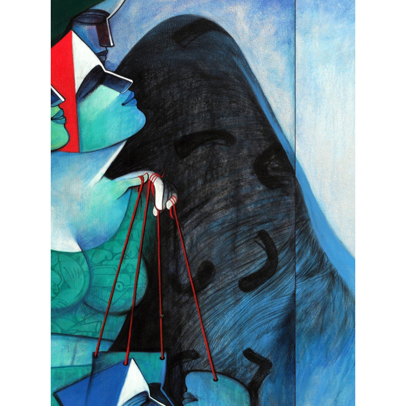 «Divine Couple», peinture acrylique sur toile par Nawal Kishore - Art mural romantique spirituel pour Boho Sacred Home Decor