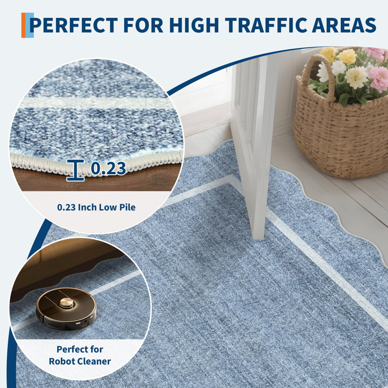 Abstract Machine Printed Area Rug, Rectangle 200 x 290 cm, Blue