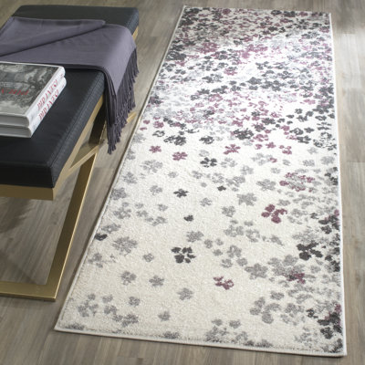 Makeba Floral Ivory/Gray/Purple Area Rug