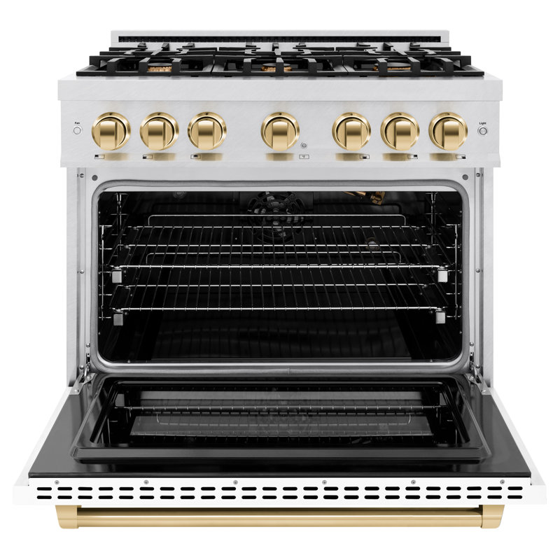 ZLINE Autograph Edition 36 in. Select Gas Range w/ Door & Accents, Stainless Steel/White Matte/Polished Gold