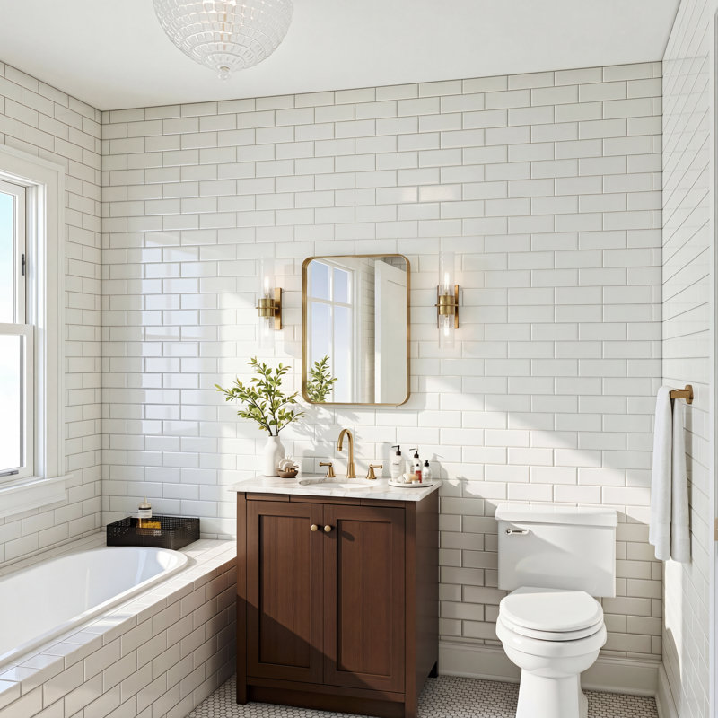 Miroir de salle de bain rectangulaire arrondi de 1,18 po avec cadre en alliage d'aluminium et verre trempé de qualité supérieure Lunara