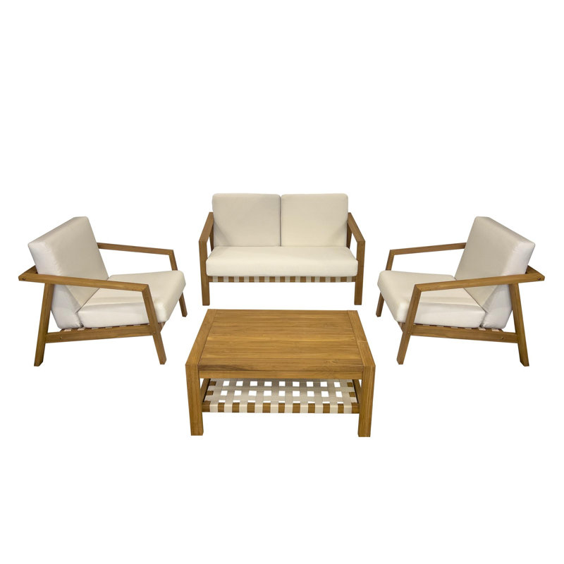 Labannah Teak 4 - Person Outdoor Seating Group with Cushions