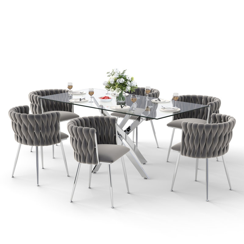 Ensemble de salle à manger Antli, Gris, 29.5"H x 63"L x 31.5"W, Argent argent