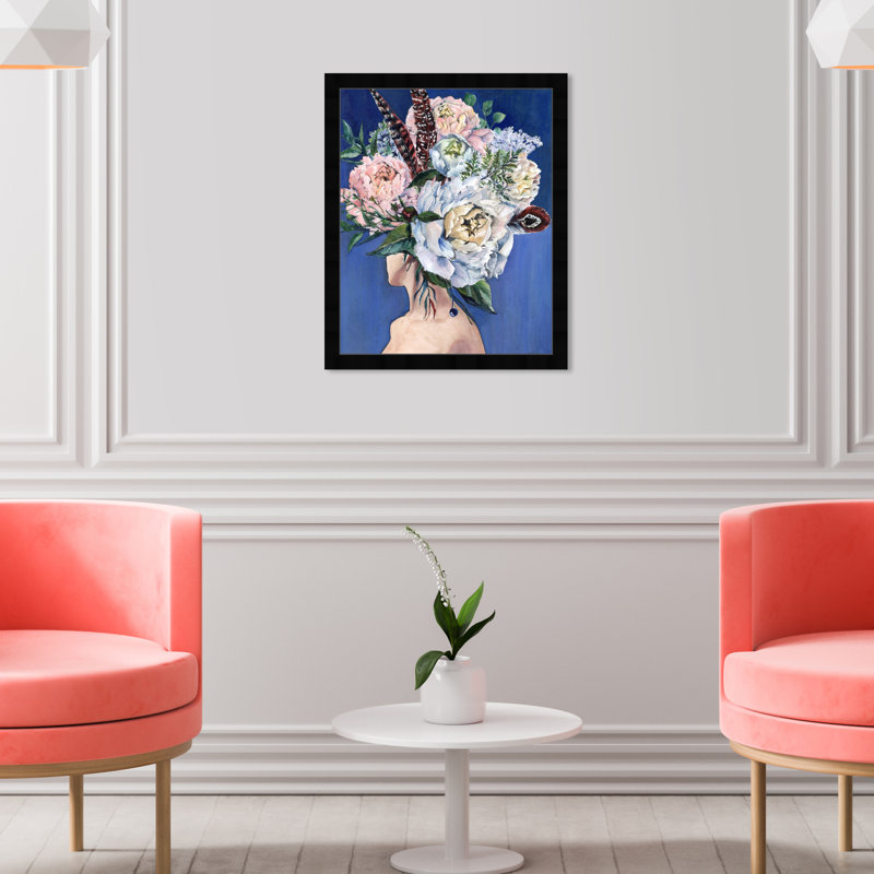 Beautiful Floral Hair - Peinture encadrée sur papier, H 22 po x l 18 po, Noir