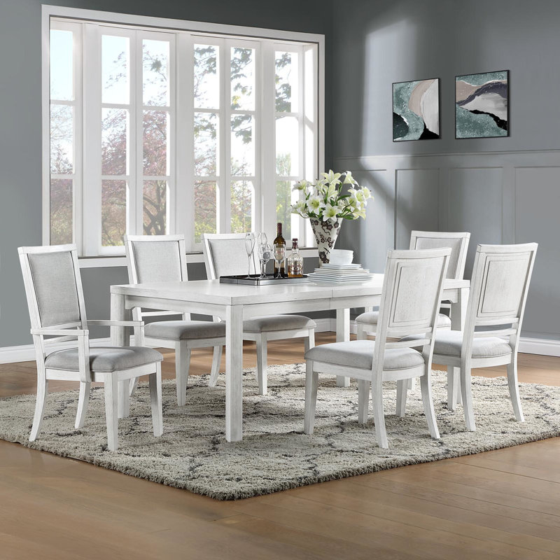 Dover Extendable Four Leg Dining Set, 7 Pieces: Table, 6 Chairs