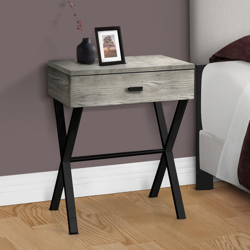 Table d'appoint, côté, bout, table de chevet, lampe, tiroir de rangement, salon, chambre à coucher, métal noir