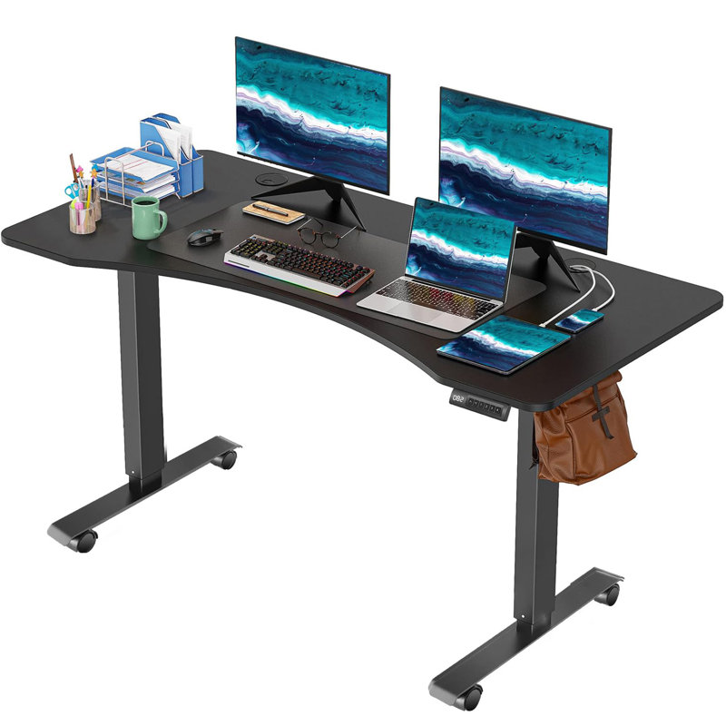 Bureau pour travailler debout à hauteur réglable, Noir / Noir, H 46 po x l 63 po x P 24 po