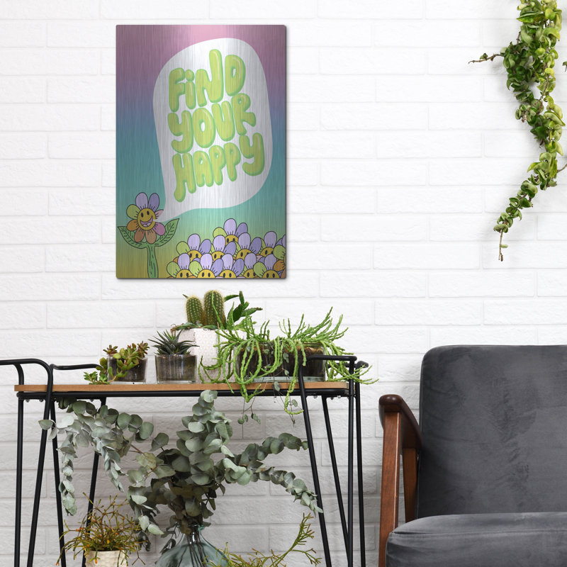  «Find Your Happy» par Club Daydream, art mural en métal, 12 po x 16 po, H 16 po x l 12 po