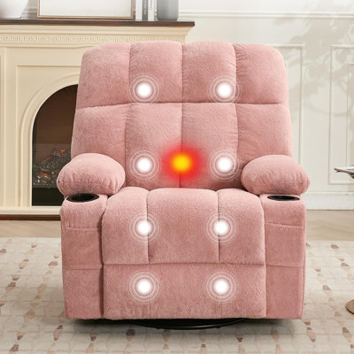 Oversized Swivel Rocker Recliner with Heat & Massage, 8 Vibration Nodes, Lumbar Heat, Cup Holders & Pockets for Living Room