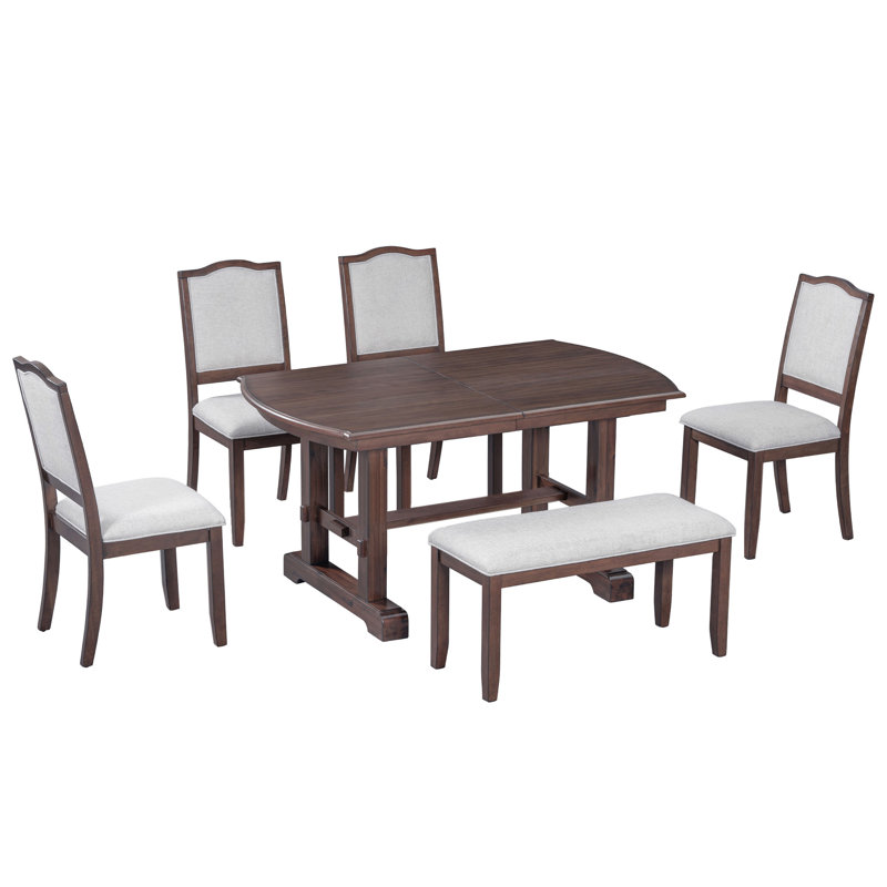 Ensemble de table de salle à manger 6 pièces, Cerisier, Blanc