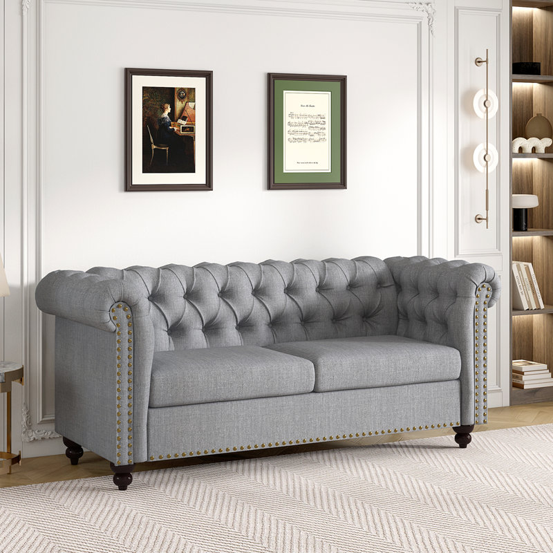 Carlene 3 Seater Linen Chesterfield Sofa, Grey