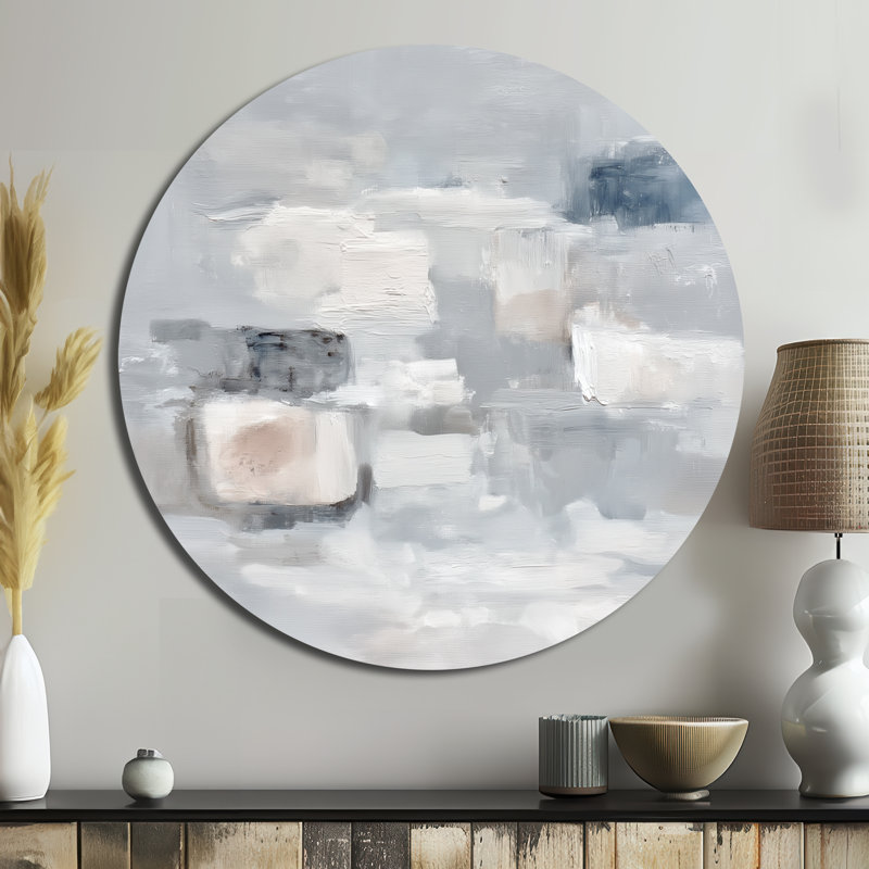 «Gray Minimalisme Simple Shapes», peinture abstraite ronde sur métal, L 23 po x H 23 po
