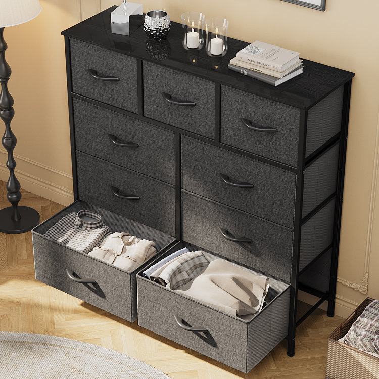 Commode 9 tiroirs Hurd, Gris foncé
