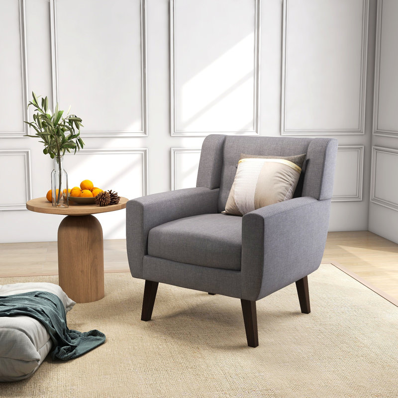 Gillermina Upholstered Gray Linen Blend Button Tufted Square Arm Loveseat, Gray Linen Blend
