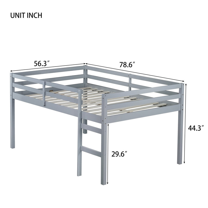 Full Rubberwood Loft Bed with Ladder, Space-Saving & Sturdy Design, Durable Kids Room Furniture,Grey, Gray
