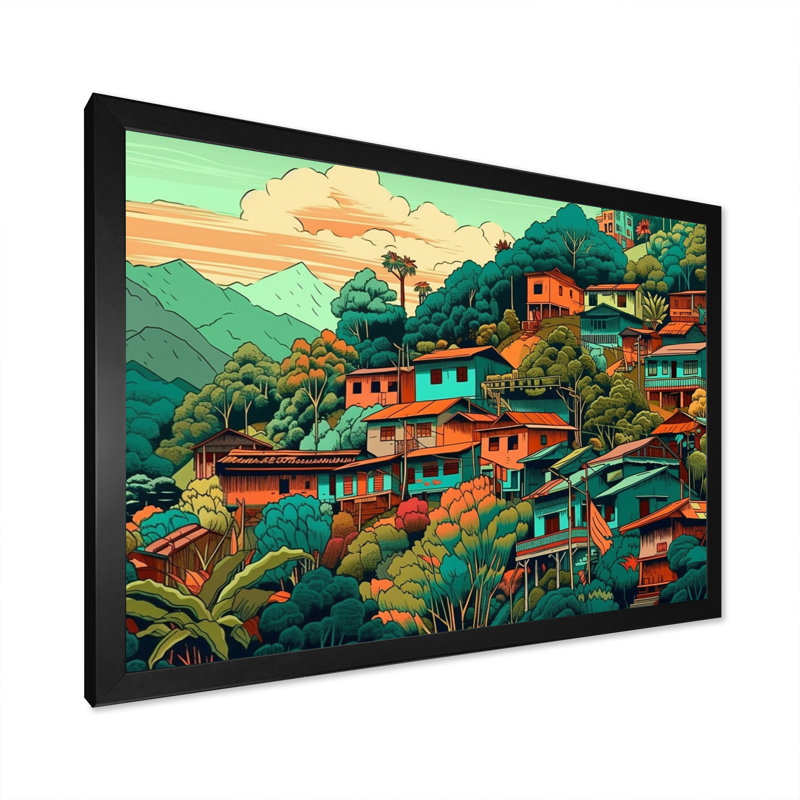 «Small Town Village IV», reproduction sur toile, Cadre photo noir, H 12 po x l 20 po x P 1 po