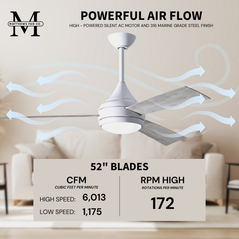 Donaire LED Outdoor Downrod Ceiling Fan, Gloss White, Barn Wood Tone