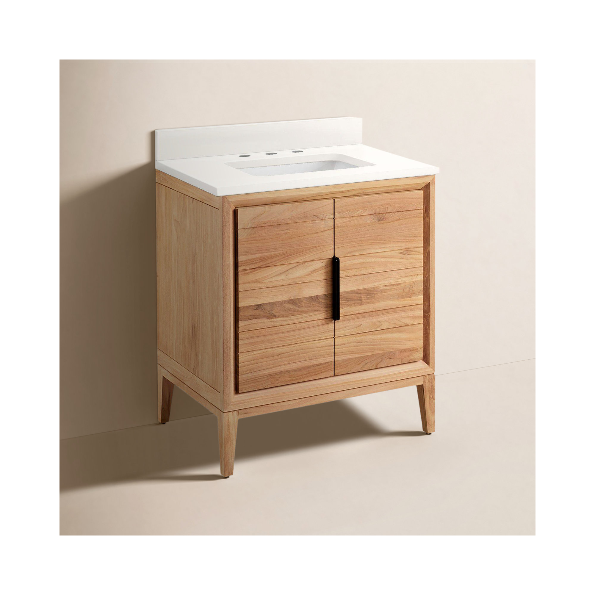 30" Aliso Single Bathroom Vanity Set with Rectangular Undermount Sink, Arctic White Quartz, 8" Widespread, Natural Teak