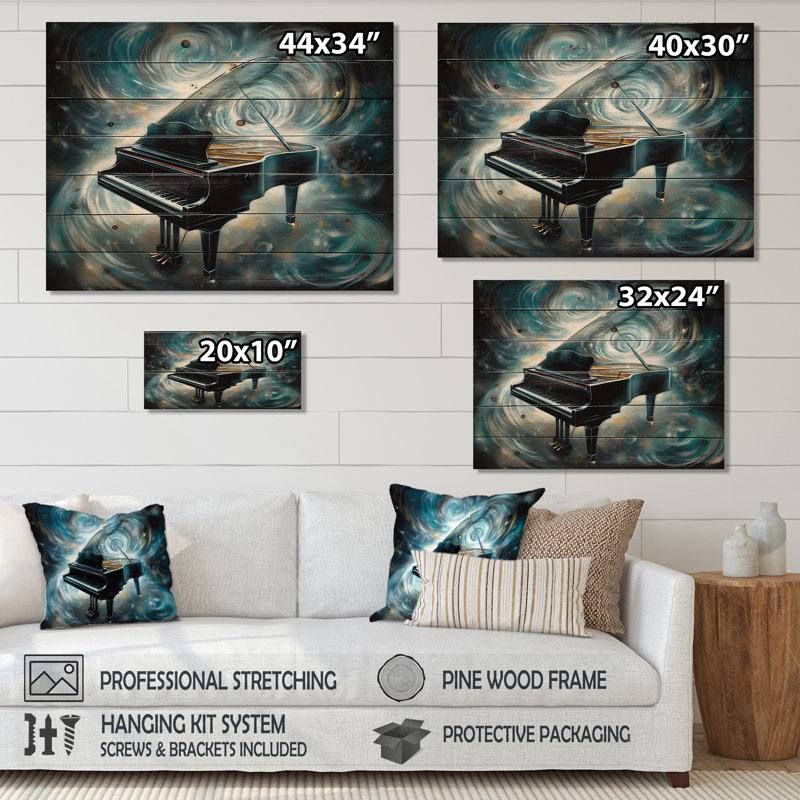 Piano Abstract II - reproduction de musique sur bois de pin naturel, H 24 po x l 32 po x P 0,78 po