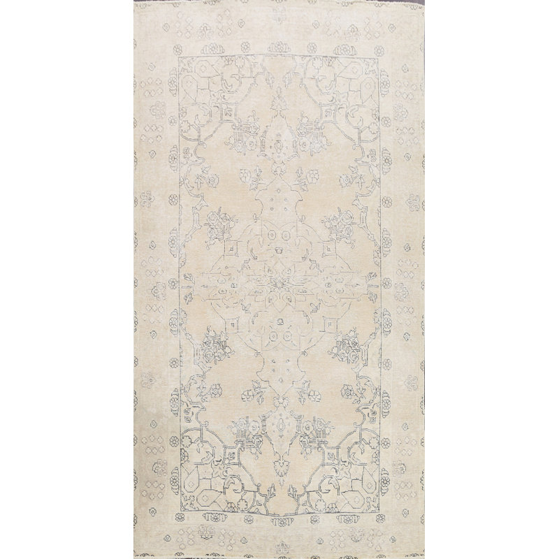 Tapis décoratif en laine Ivoire noué à la main des années 1960 en laine de conception unique 5 pi 8 po x 9 pi 6 po