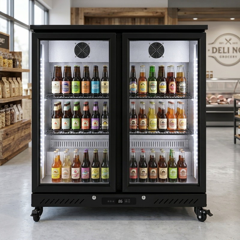 Réfrigérateur à boissons 35,4 "à double porte en verre noir (7,4 pieds cubes)