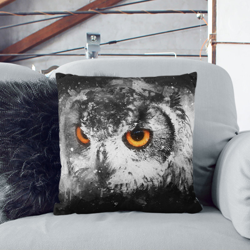 Eyed Owl Cushion with Filling, 40cm H x 40cm W x 15cm D, White