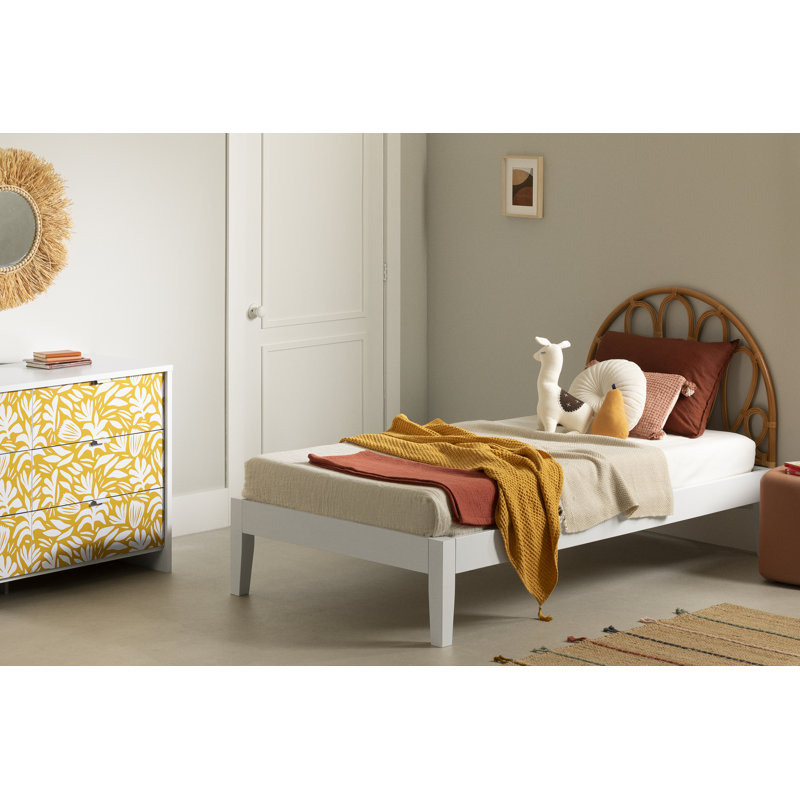 Twin Natural Rattan Wall-Mounted Panel Headboard with Floral Design