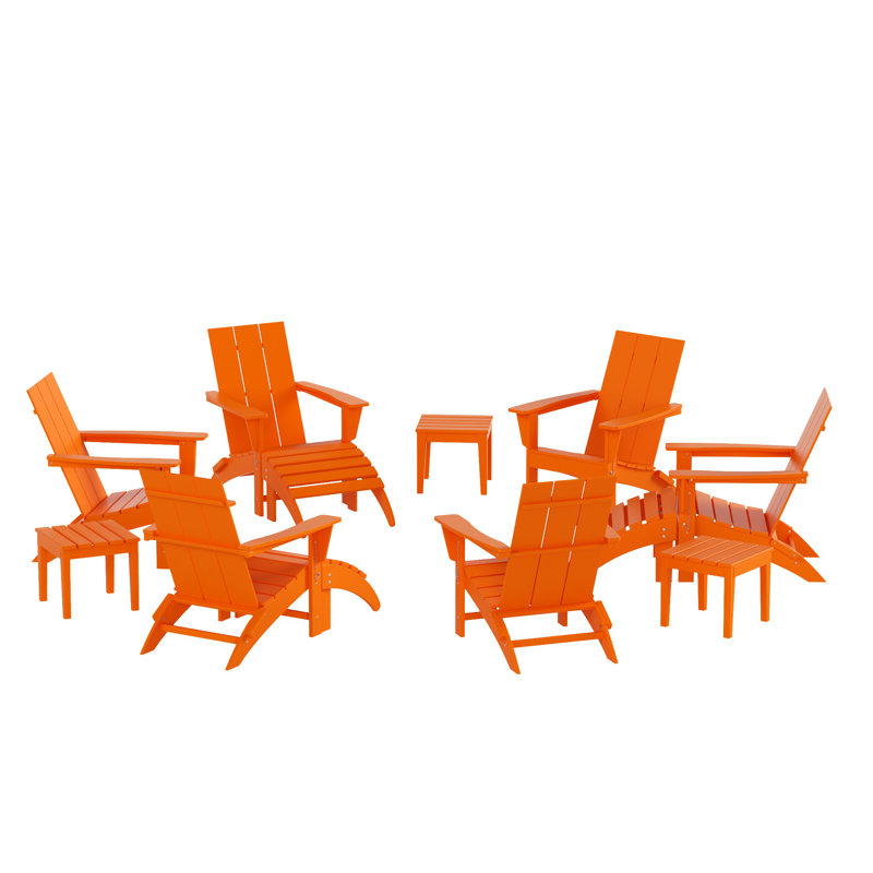 Chaise Adirondack pliante en poly 12 pièces avec repose-pieds et table d'appoint Joubert, Orange