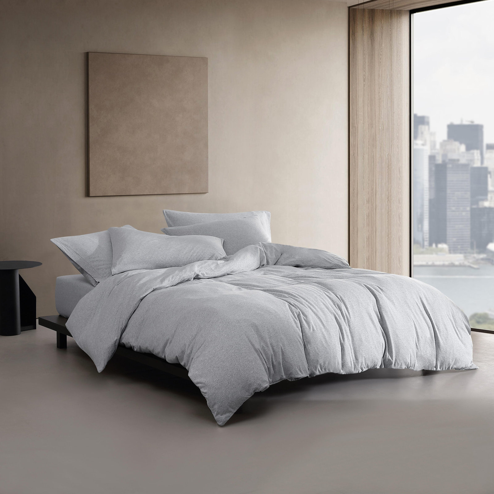 Modern Cotton Melange Cotton Duvet Cover Set, King Duvet Cover +  2 King Shams, Gray/Blue